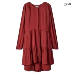NWT Aritzia Tiered Long-Sleeve Mini Dress in Brick Red